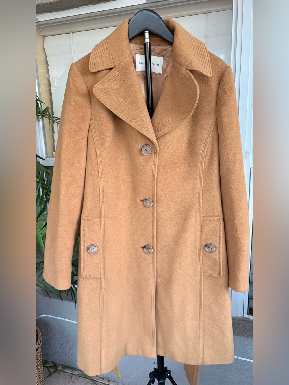 Banana Republic Camel Wool-Blend Single-Breasted Pea Coat